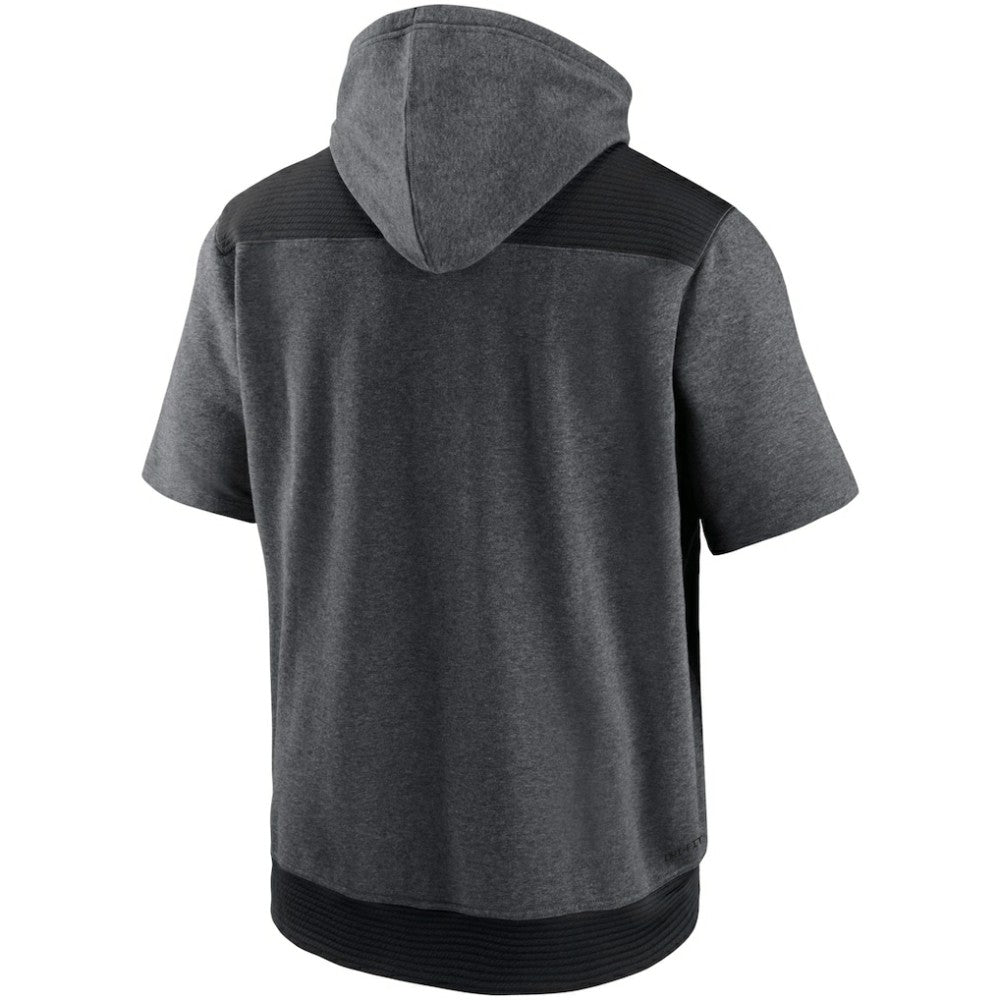 Detroit Tigers Authentic Collection Dry Flux Performance Quarter-Zip Short Sleeve Hoodie Heathered Charcoal/Black