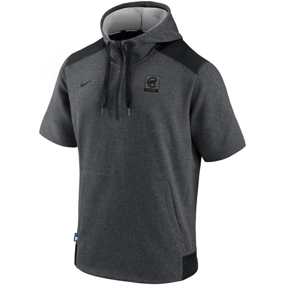 Chicago Cubs Authentic Collection Dry Flux Performance Quarter-Zip Short Sleeve Hoodie Heathered Charcoal/Black