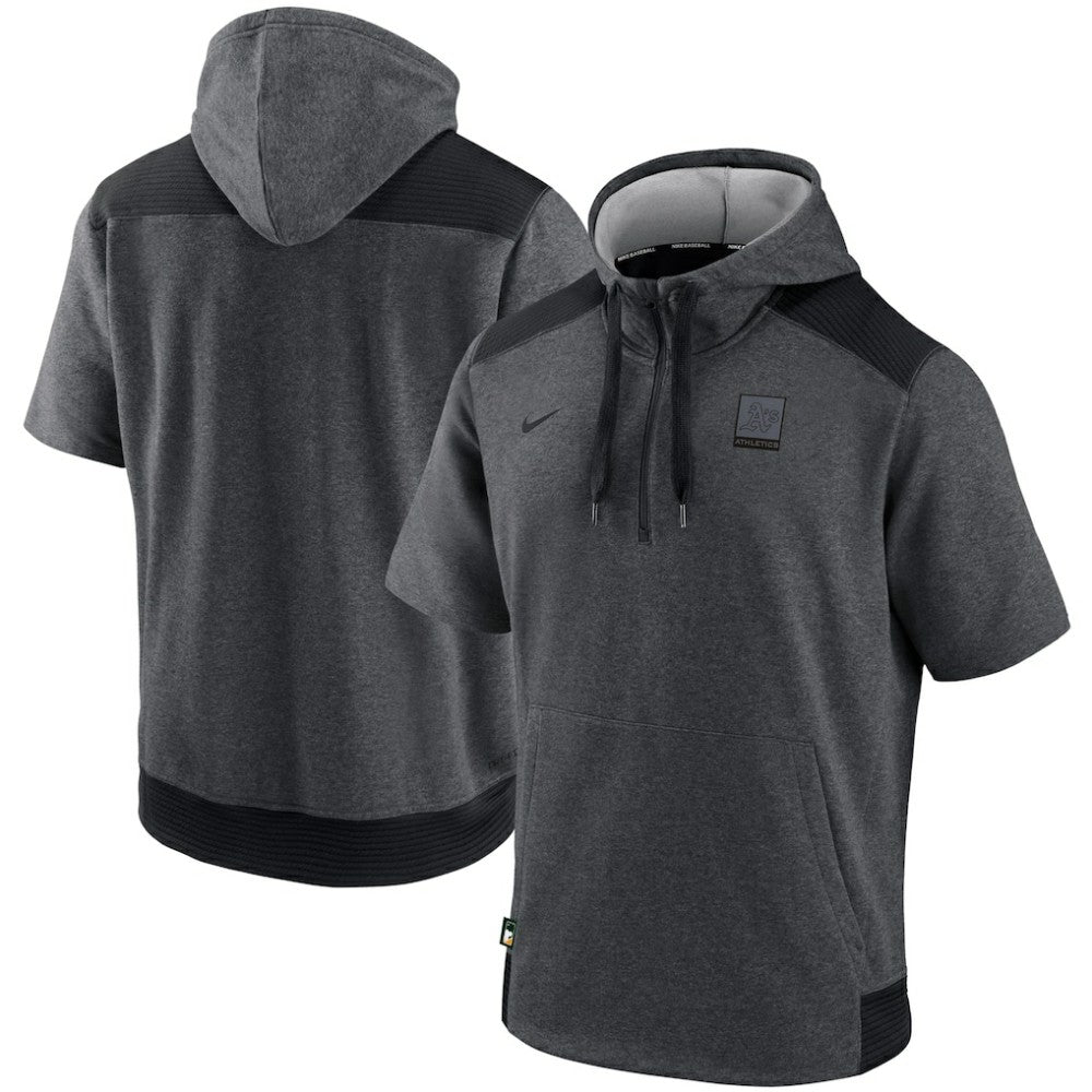 Athletics Authentic Collection Dry Flux Performance Quarter-Zip Short Sleeve Hoodie Heathered Charcoal/Black