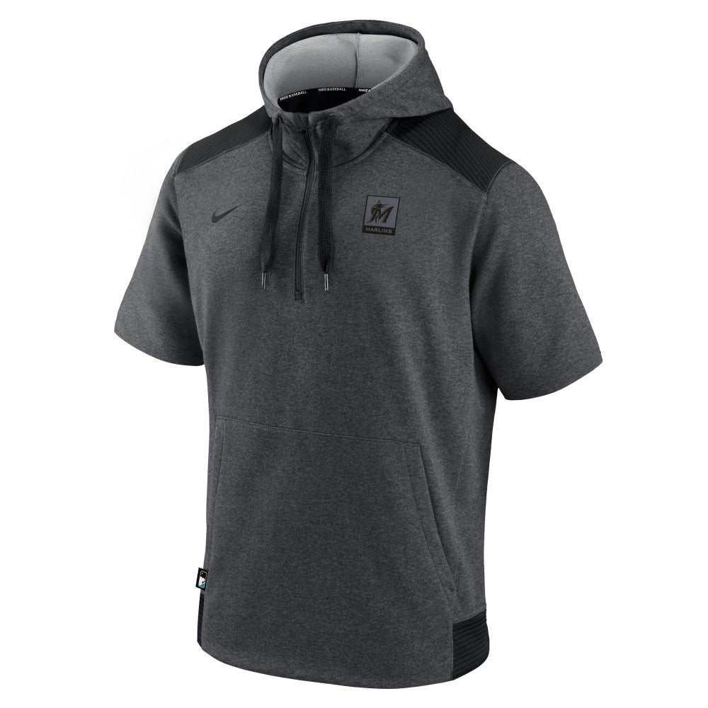 Miami Marlins Authentic Collection Dry Flux Performance Quarter-Zip Short Sleeve Hoodie Heathered Charcoal/Black