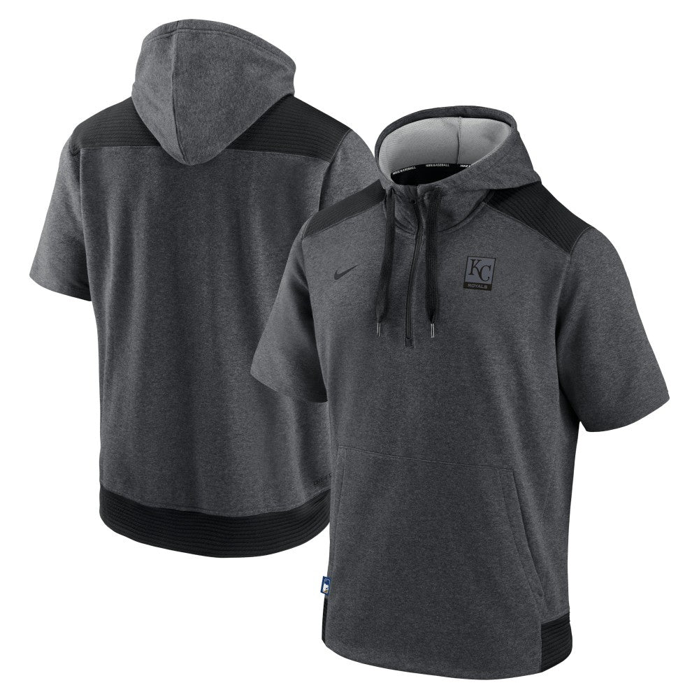 Kansas City Royals Authentic Collection Dry Flux Performance Quarter-Zip Short Sleeve Hoodie Heathered Charcoal/Black
