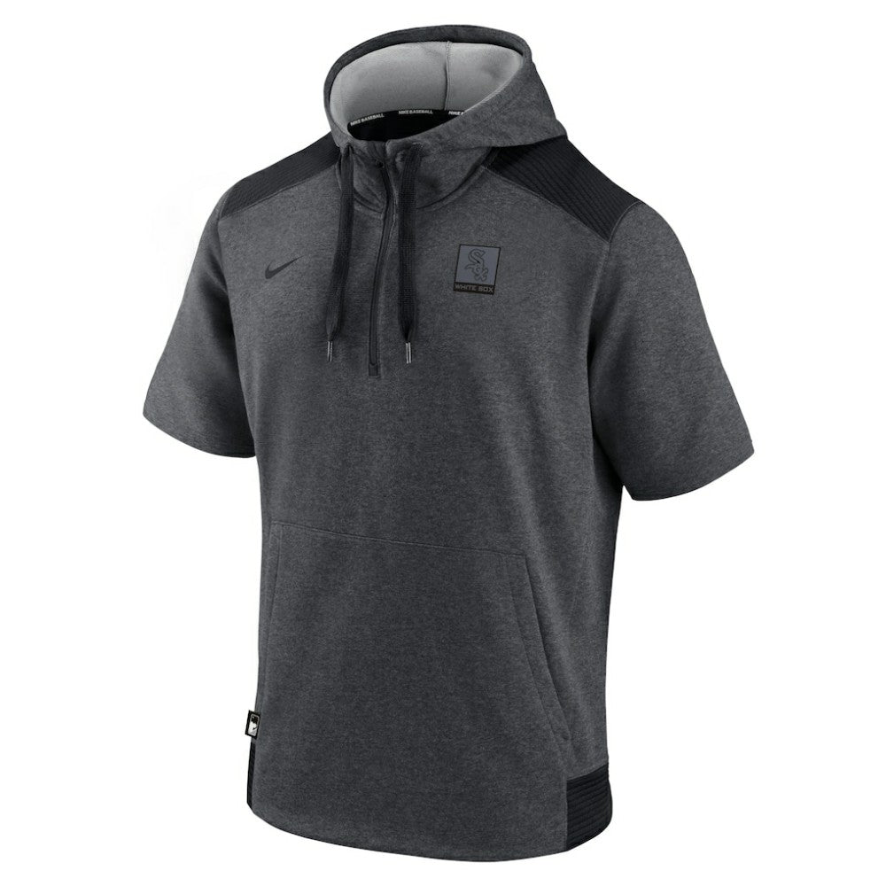 Chicago White Sox Authentic Collection Dry Flux Performance Quarter-Zip Short Sleeve Hoodie Heathered Charcoal/Black