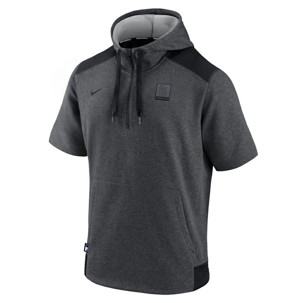 St. Louis Cardinals Authentic Collection Dry Flux Performance Quarter-Zip Short Sleeve Hoodie Heathered Charcoal/Black