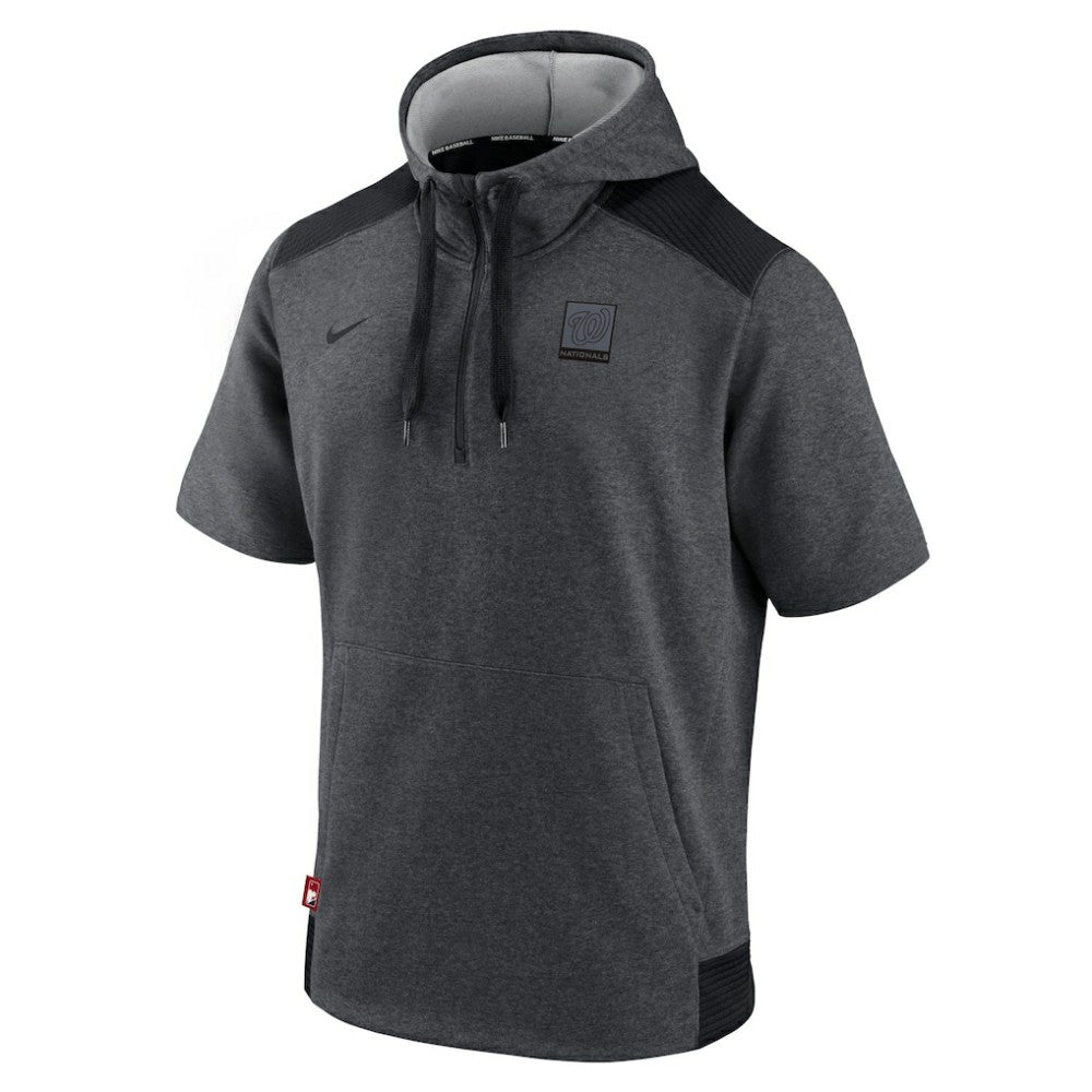 Washington Nationals Authentic Collection Dry Flux Performance Quarter-Zip Short Sleeve Hoodie Heathered Charcoal/Black