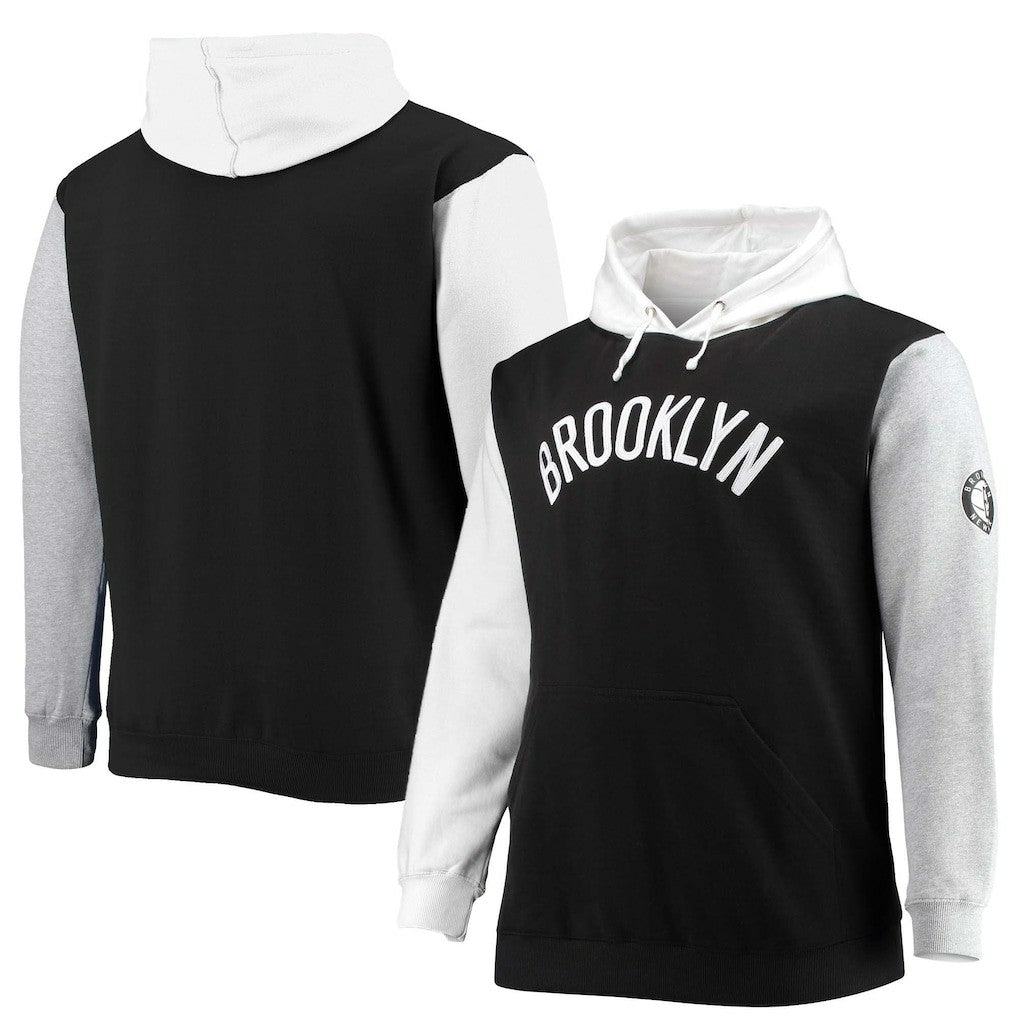 Brooklyn Nets Big & Tall Double Contrast Pullover Hoodie - Black/White sale