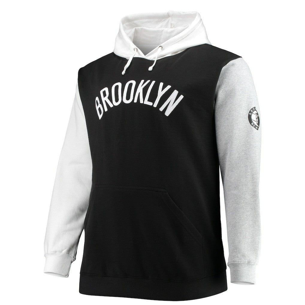 Brooklyn Nets Big & Tall Double Contrast Pullover Hoodie - Black/White sale