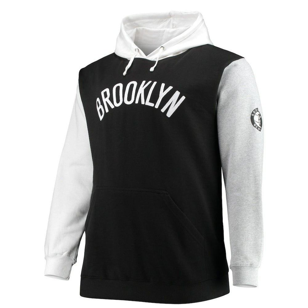 Brooklyn Nets Big & Tall Double Contrast Pullover Hoodie - Black/White sale
