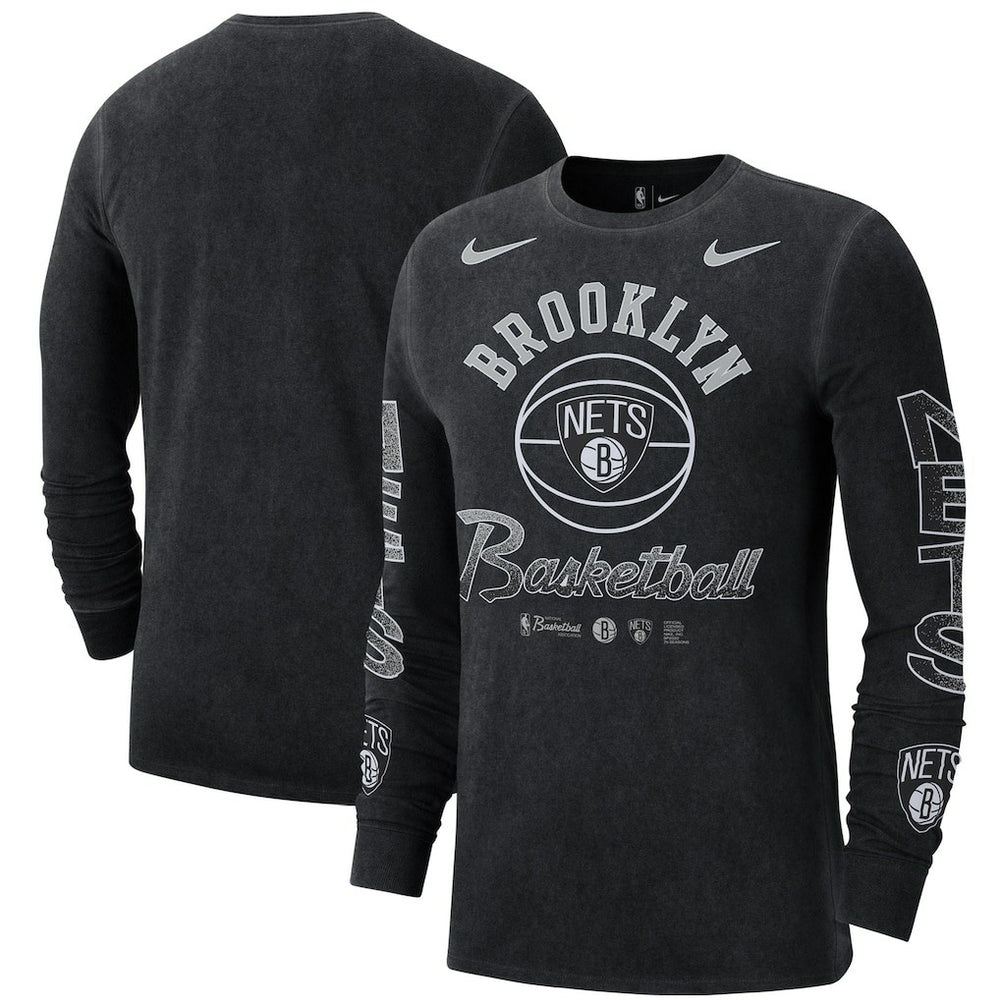 Brooklyn Nets Courtside Retro Elevated Long Sleeve T-Shirt - Black sale