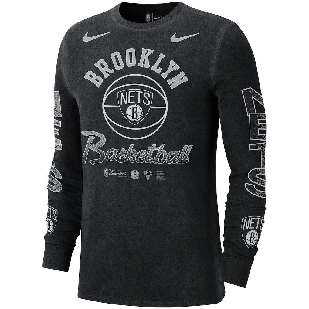 Brooklyn Nets Courtside Retro Elevated Long Sleeve T-Shirt - Black sale