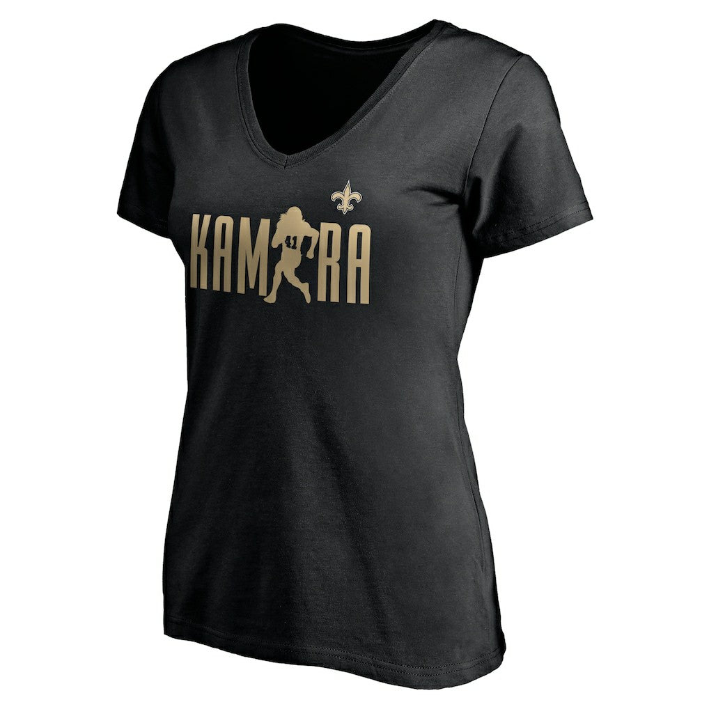 Alvin Kamara New Orleans Saints Women's Checkdown V-Neck T-Shirt - Black sale