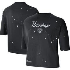 Brooklyn Nets Women's Courtside Splatter Cropped T-Shirt - Black on sale