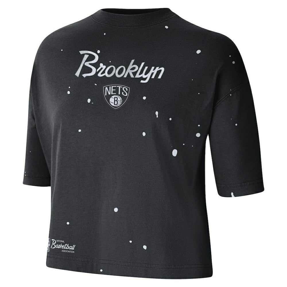 Brooklyn Nets Women's Courtside Splatter Cropped T-Shirt - Black on sale