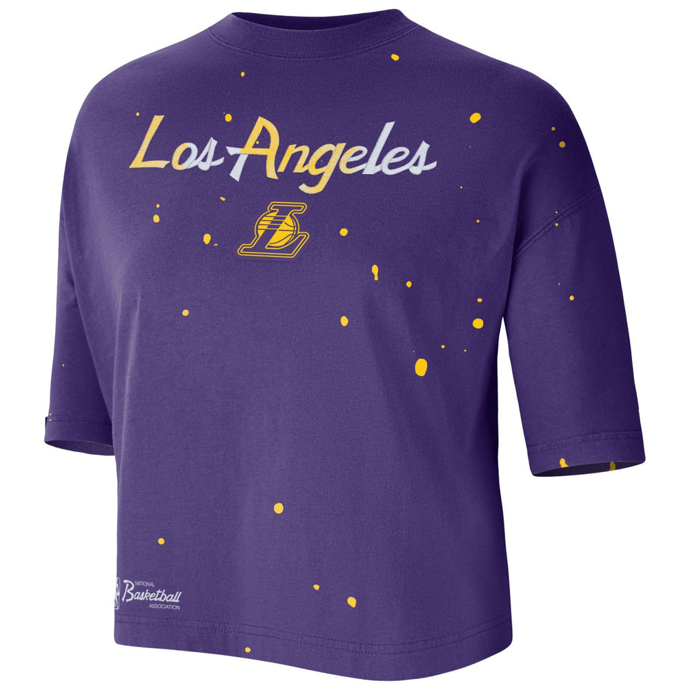 Los Angeles Lakers Women's Courtside Splatter Cropped T-Shirt - Purple cheap