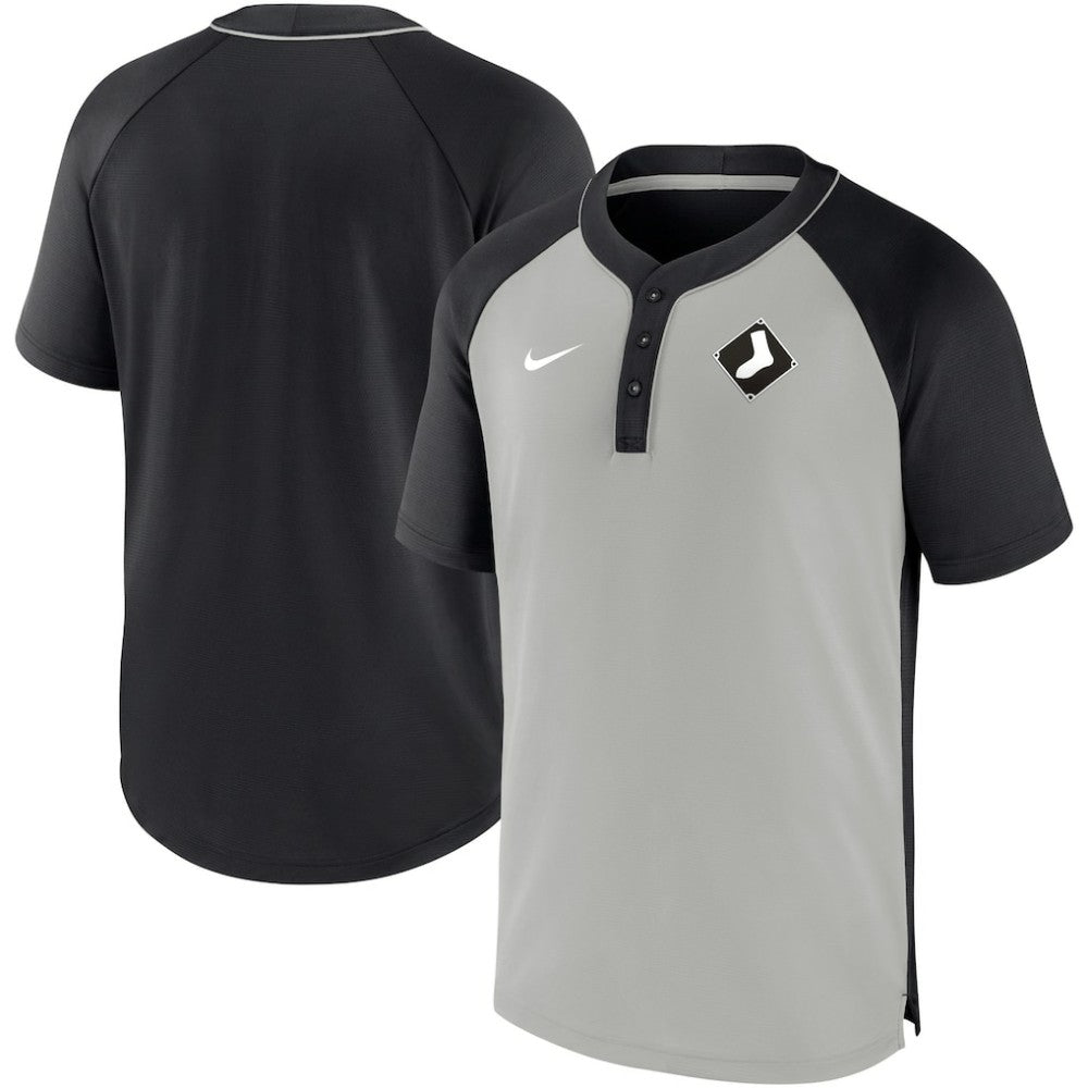 Chicago White Sox City Plate Performance Henley Raglan T-Shirt Black/Silver