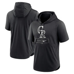 Colorado Rockies Lockup Performance Short Sleeve Lightweight Hooded Top Black