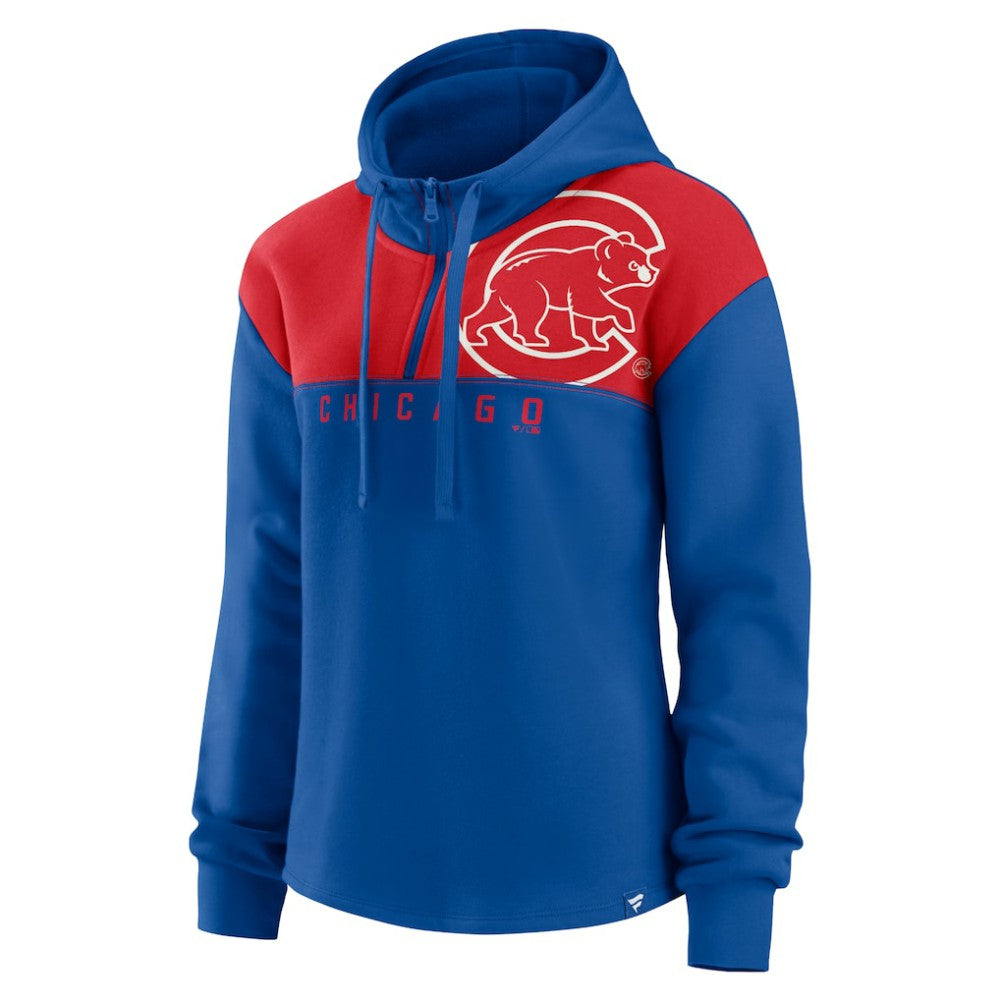 Chicago Cubs Women's Iconic Overslide Color-Block Quarter-Zip Hoodie Royal