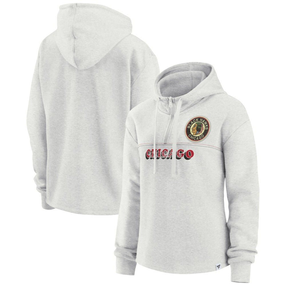 Chicago Blackhawks Fanatics Women's True Classics Legacy Quarter-Zip Hoodie - Ash Hoodies