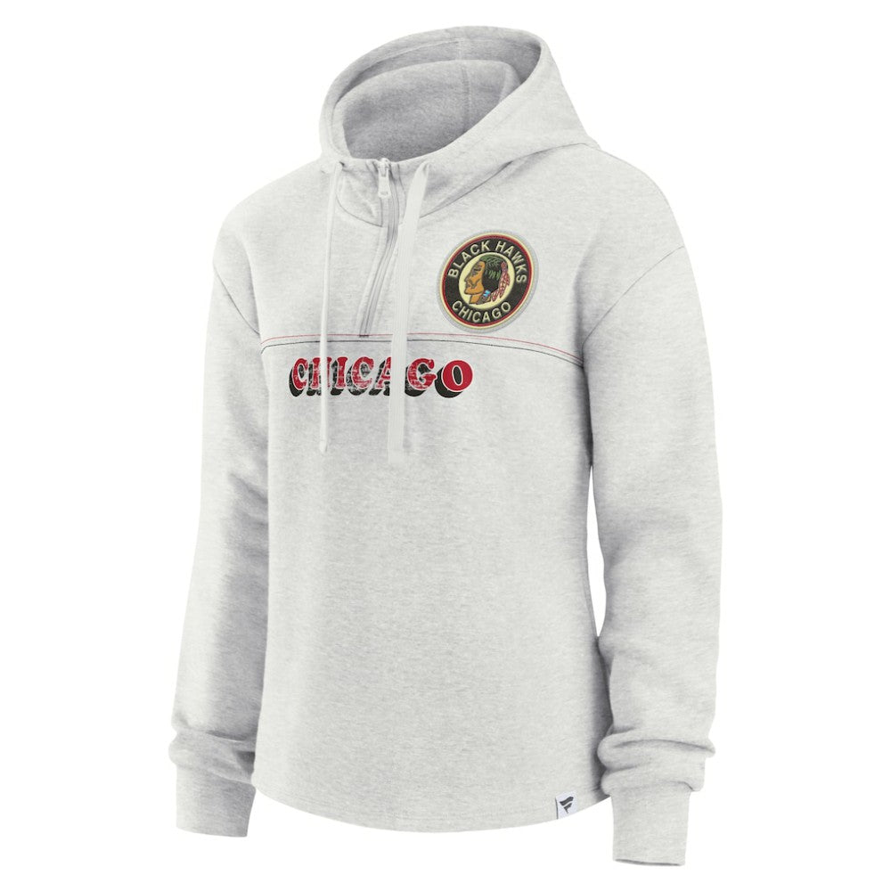 Chicago Blackhawks Fanatics Women's True Classics Legacy Quarter-Zip Hoodie - Ash Hoodies