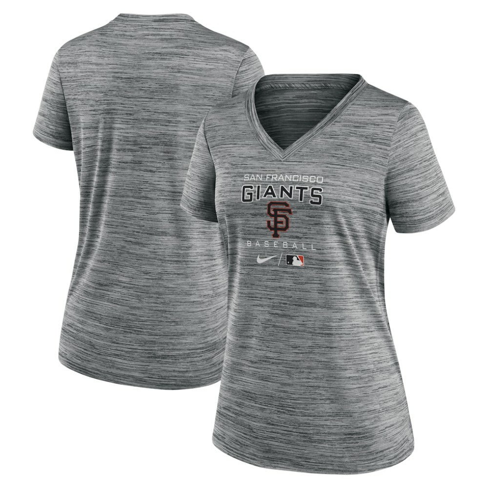 San Francisco Giants Women's Authentic Collection Velocity Performance V-Neck T-Shirt Anthracite