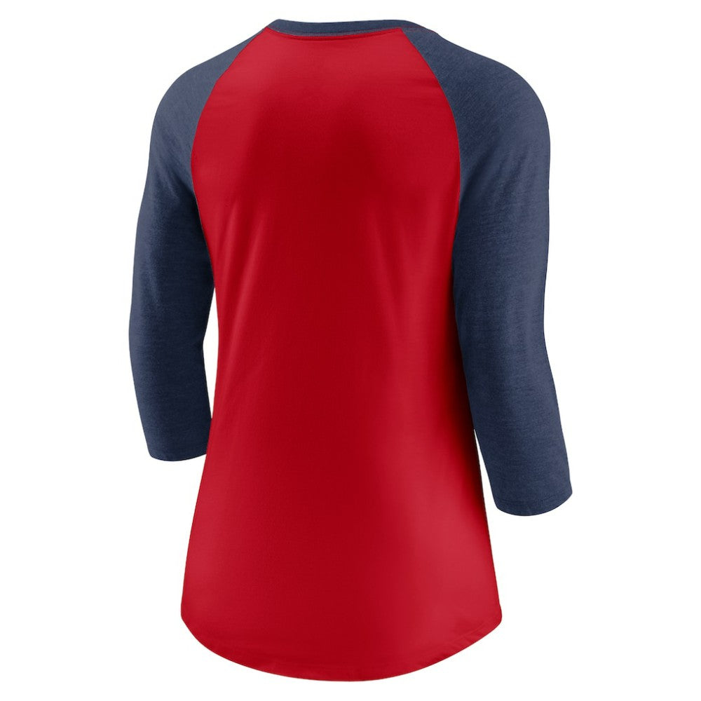 Washington Nationals Women's Modern Baseball Arch Tri-Blend Raglan 3/4-Sleeve T-Shirt Red/Navy
