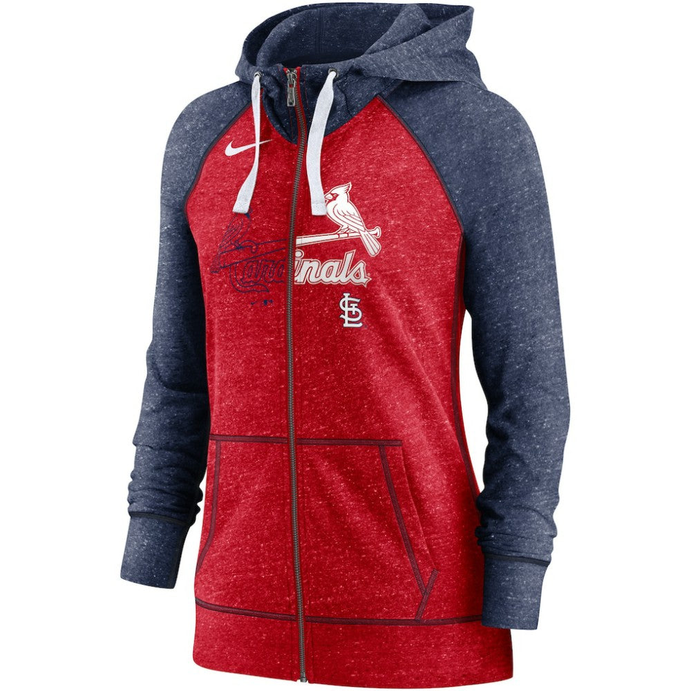 St. Louis Cardinals Women's Split Wordmark Gym Vintage Raglan Lightweight Full-Zip Hoodie Heather Red/Heather Navy