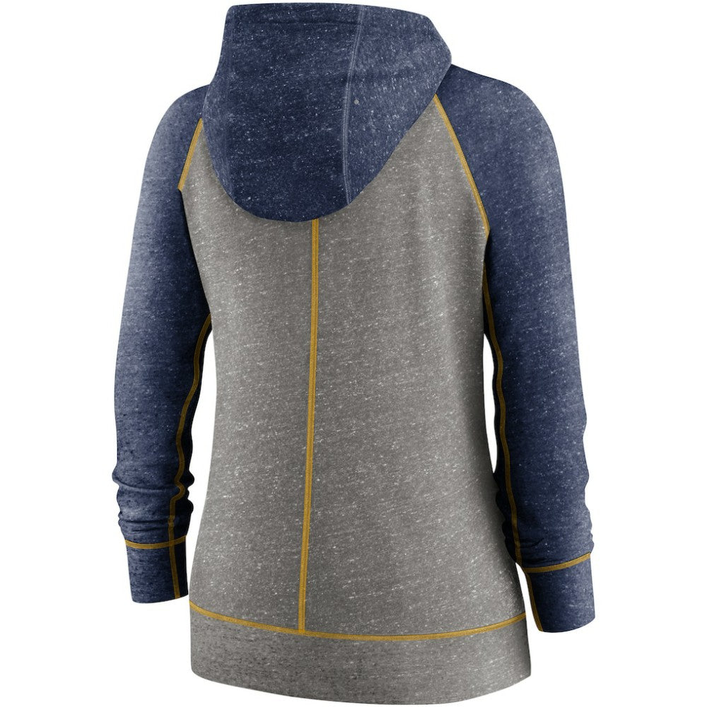 Milwaukee Brewers Women's Split Wordmark Gym Vintage Raglan Lightweight Full-Zip Hoodie Heather Charcoal/Heather Navy