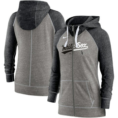 Chicago White Sox Women's Split Wordmark Gym Vintage Raglan Lightweight Full-Zip Hoodie Heather Charcoal/Heather Black