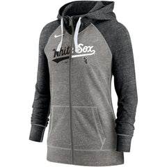 Chicago White Sox Women's Split Wordmark Gym Vintage Raglan Lightweight Full-Zip Hoodie Heather Charcoal/Heather Black