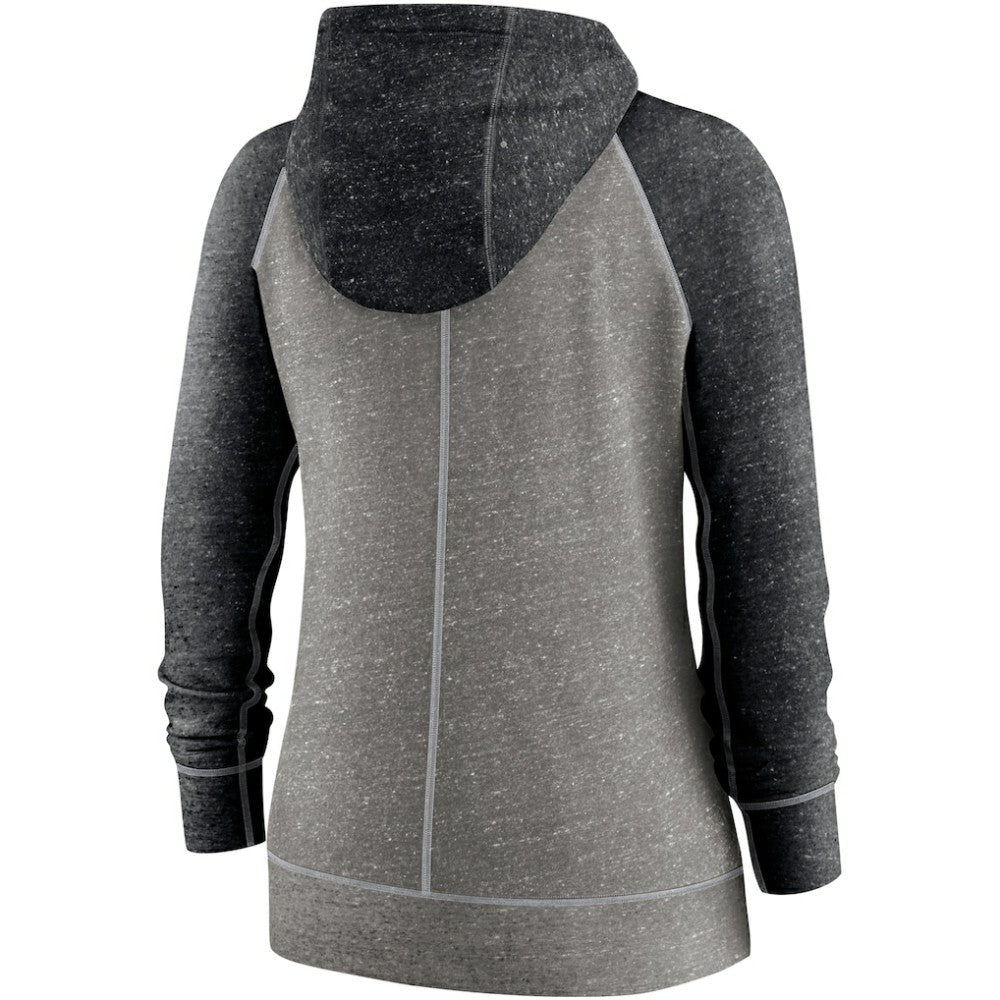 Chicago White Sox Women's Split Wordmark Gym Vintage Raglan Lightweight Full-Zip Hoodie Heather Charcoal/Heather Black