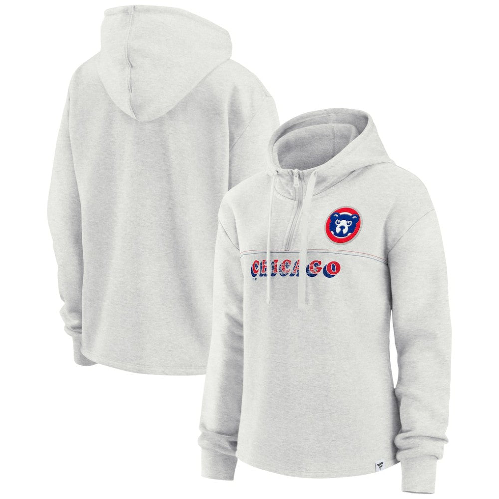 Chicago Cubs Women's True Classics Legacy Quarter-Zip Hoodie Oatmeal