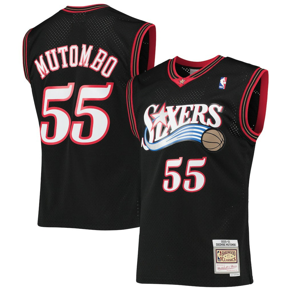 Dikembe Mutombo Philadelphia 76ers Hardwood Classics Swingman Jersey - Black on sale