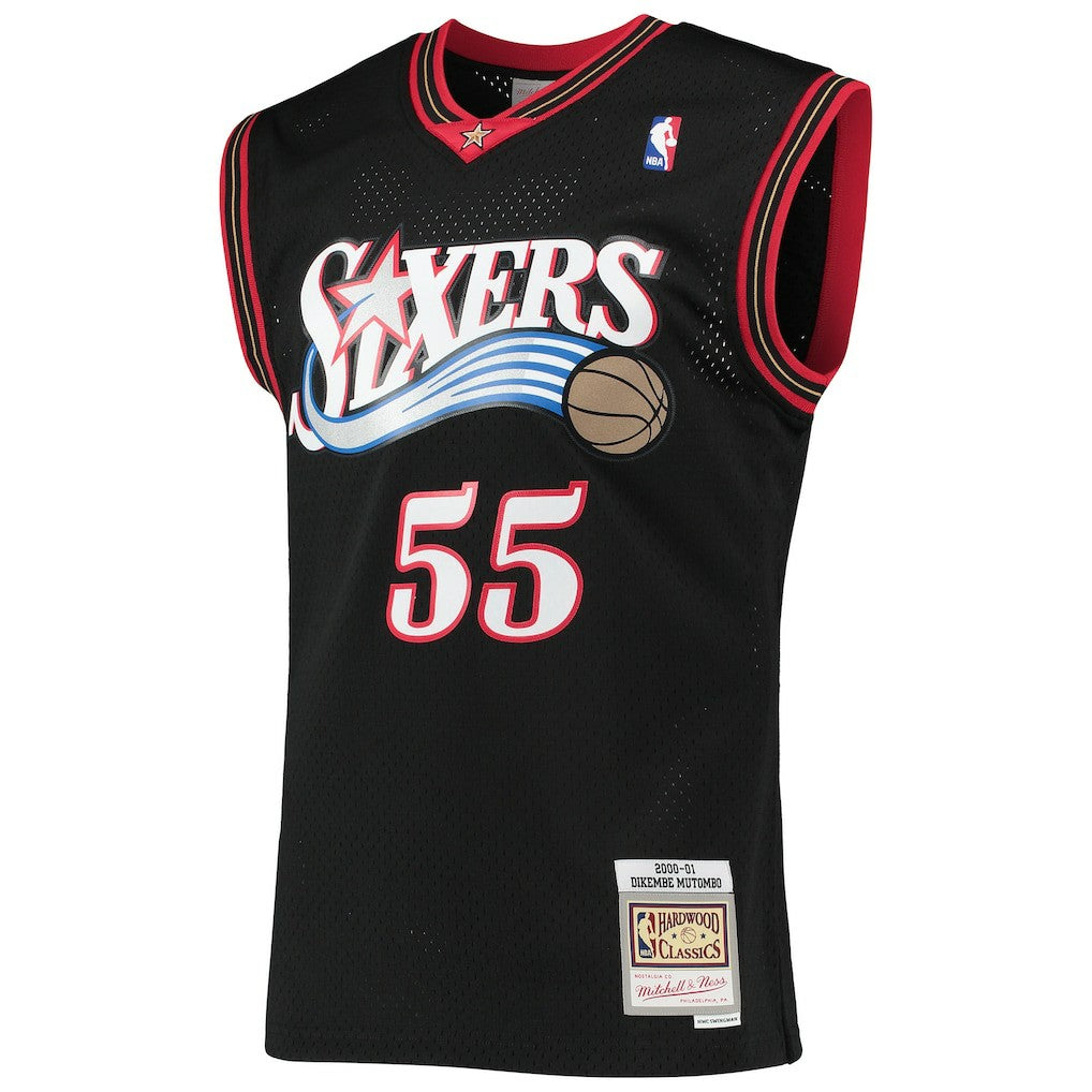Dikembe Mutombo Philadelphia 76ers Hardwood Classics Swingman Jersey - Black on sale