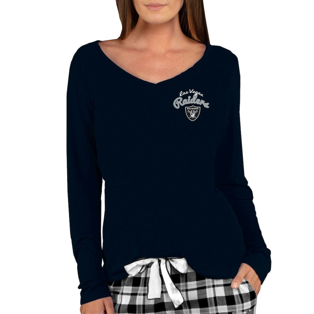 Las Vegas Raiders Concepts Sport Women's Marathon Knit Long Sleeve Lightweight V-Neck Lounge Top - Black discount