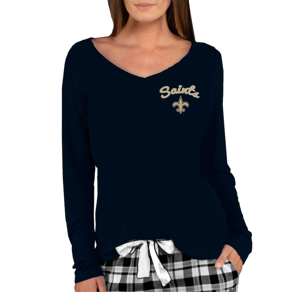 New Orleans Saints Concepts Sport Women's Marathon Knit Long Sleeve Lightweight V-Neck Lounge Top - Black outlet