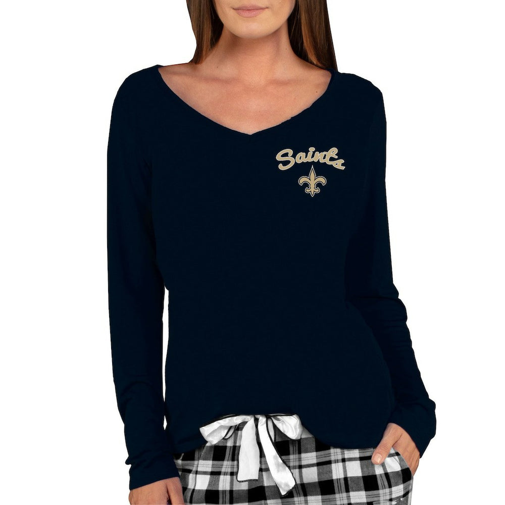 New Orleans Saints Concepts Sport Women's Marathon Knit Long Sleeve Lightweight V-Neck Lounge Top - Black outlet