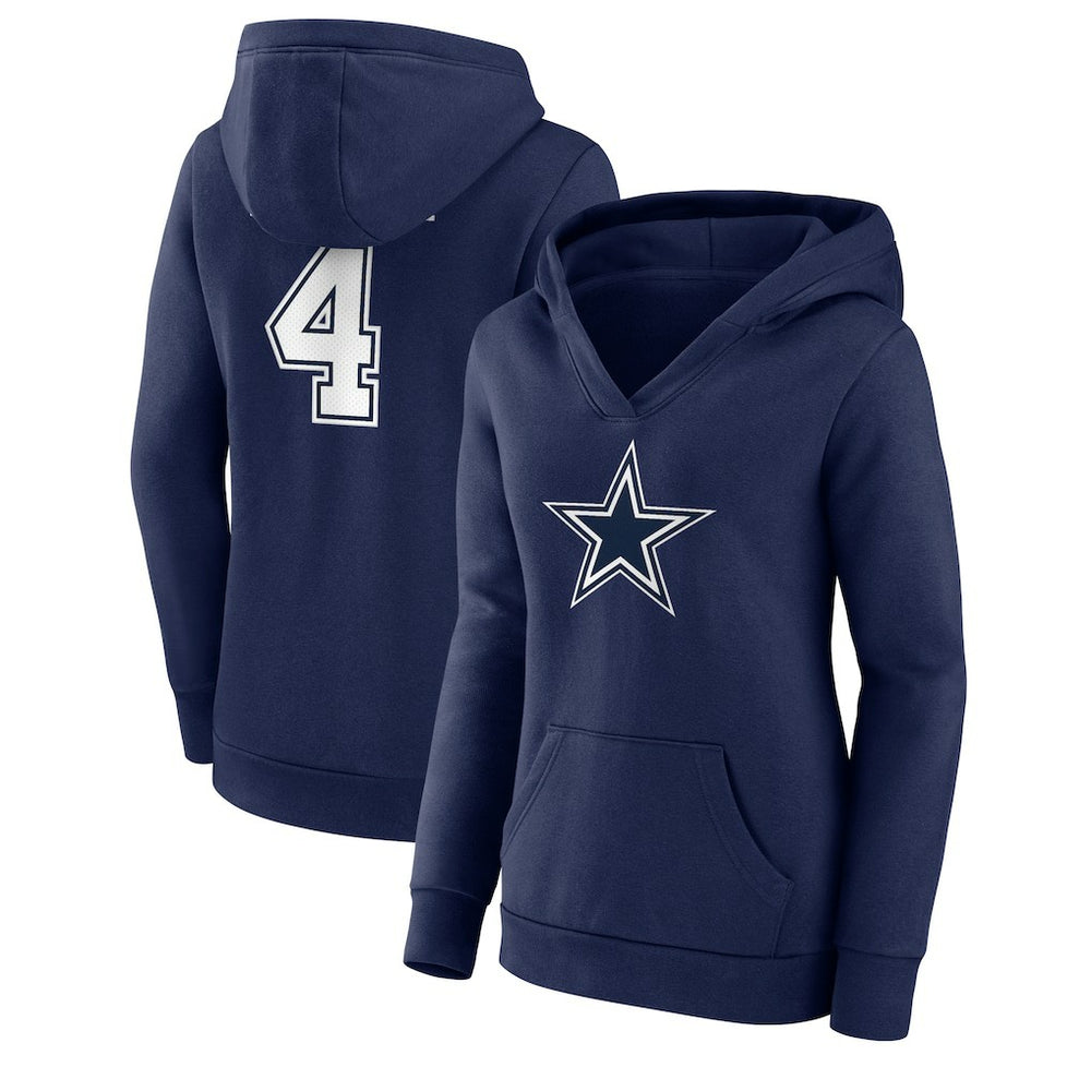 Dak Prescott Dallas Cowboys Women's Player Icon Name & Number V-Neck Pullover Hoodie - Navy outlet