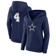 Dak Prescott Dallas Cowboys Women's Player Icon Name & Number V-Neck Pullover Hoodie - Navy outlet