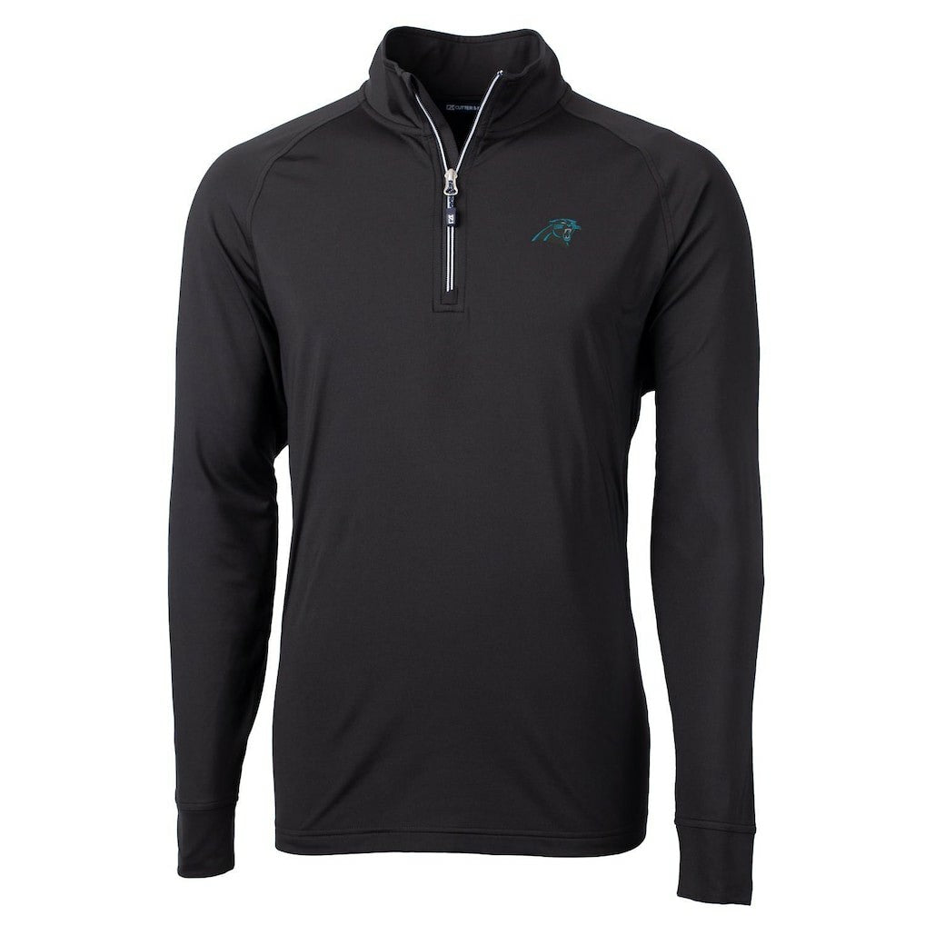 Carolina Panthers Cutter & Buck Adapt Eco Knit Quarter-Zip Pullover Jacket - Black on sale