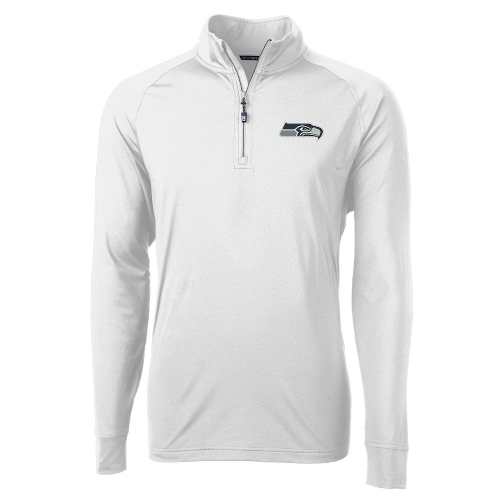 Seattle Seahawks Cutter & Buck Adapt Eco Knit Quarter-Zip Pullover Jacket - White on sale