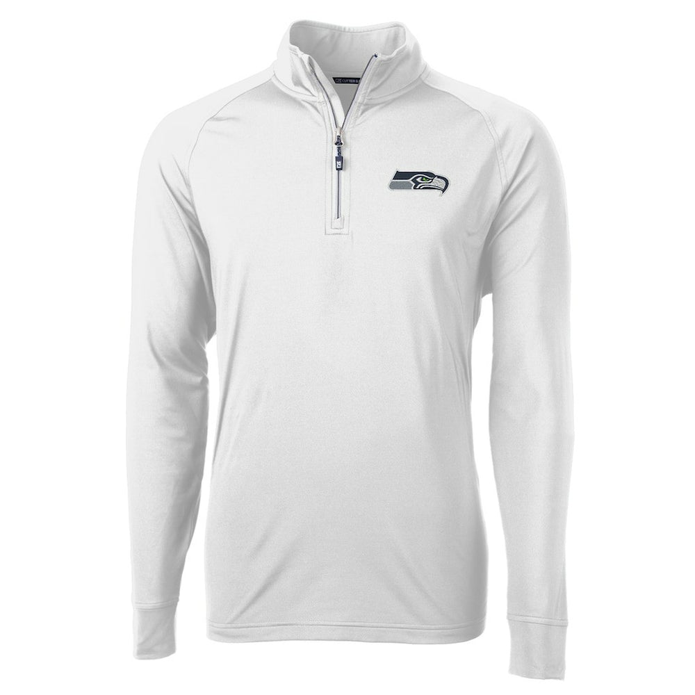 Seattle Seahawks Cutter & Buck Adapt Eco Knit Quarter-Zip Pullover Jacket - White on sale