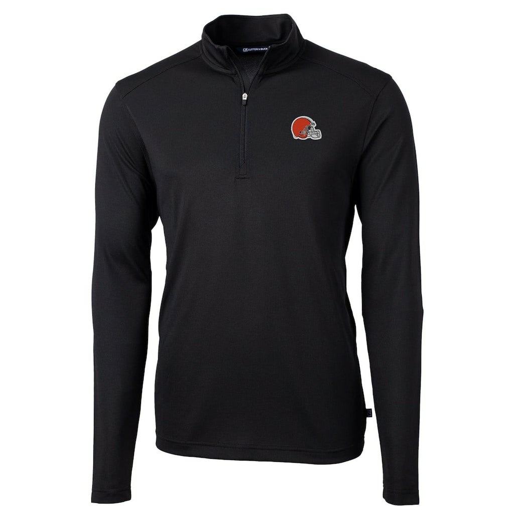 Cleveland Browns Cutter & Buck Virtue Eco Pique Recycled Quarter-Zip Pullover Jacket - Black for sale