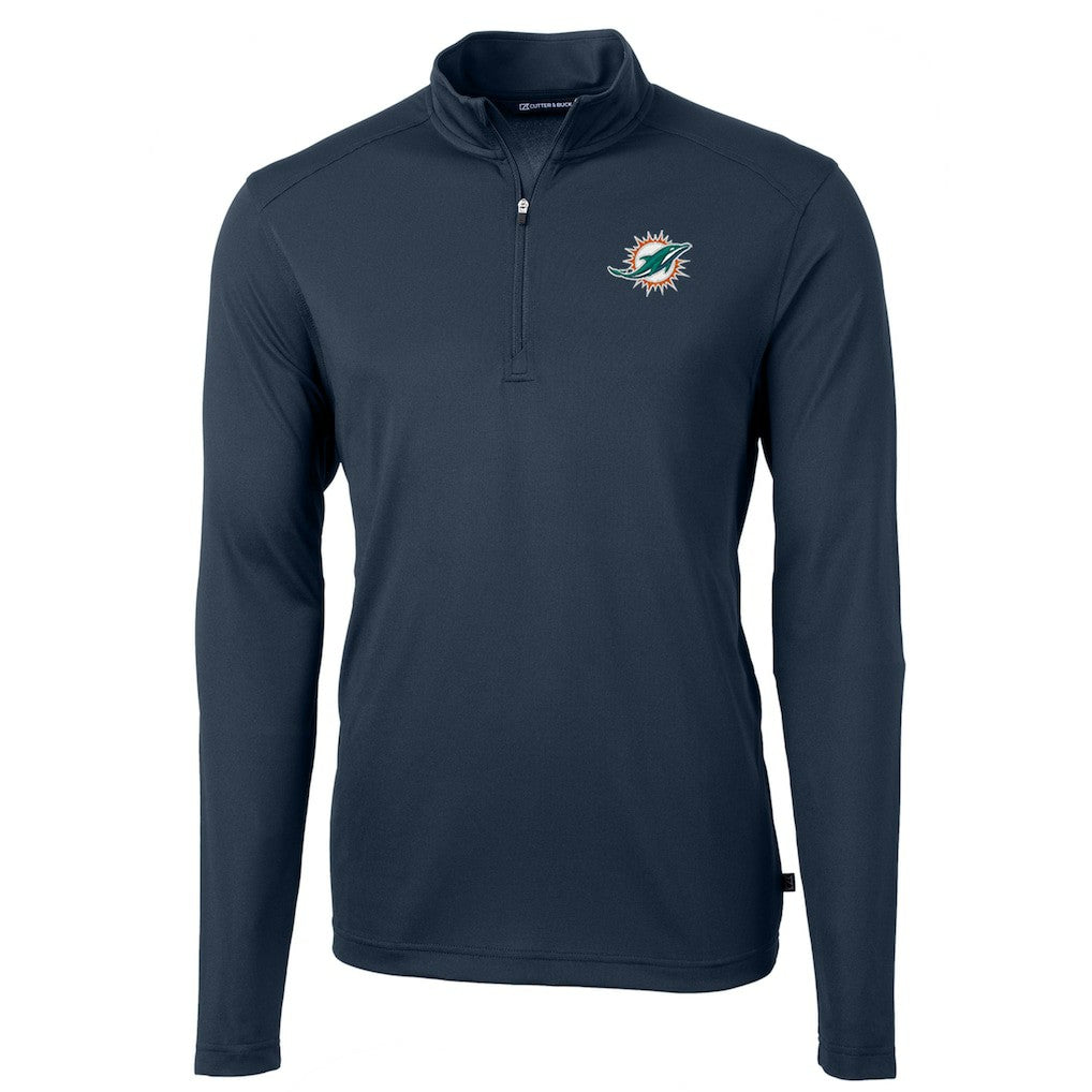 Miami Dolphins Cutter & Buck Virtue Eco Pique Recycled Quarter-Zip Pullover Jacket - Navy discount