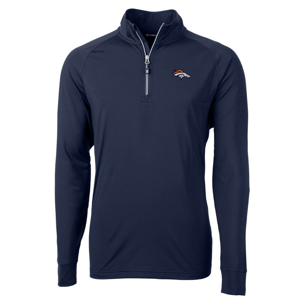 Denver Broncos Cutter & Buck Big & Tall Adapt Eco Knit Quarter-Zip Pullover Jacket - Navy for sale