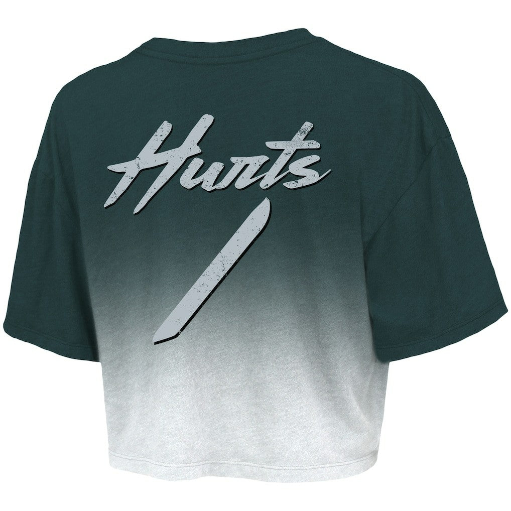 Jalen Hurts Philadelphia Eagles Majestic Threads Women's Dip-Dye Player Name & Number Crop Top - Green/White for sale