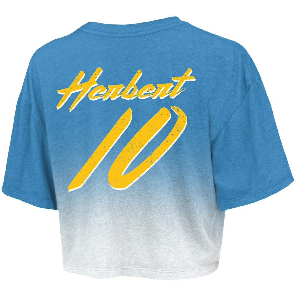 Justin Herbert Los Angeles Chargers Majestic Threads Women's Dip-Dye Player Name & Number Crop Top - Powder Blue/White cheap