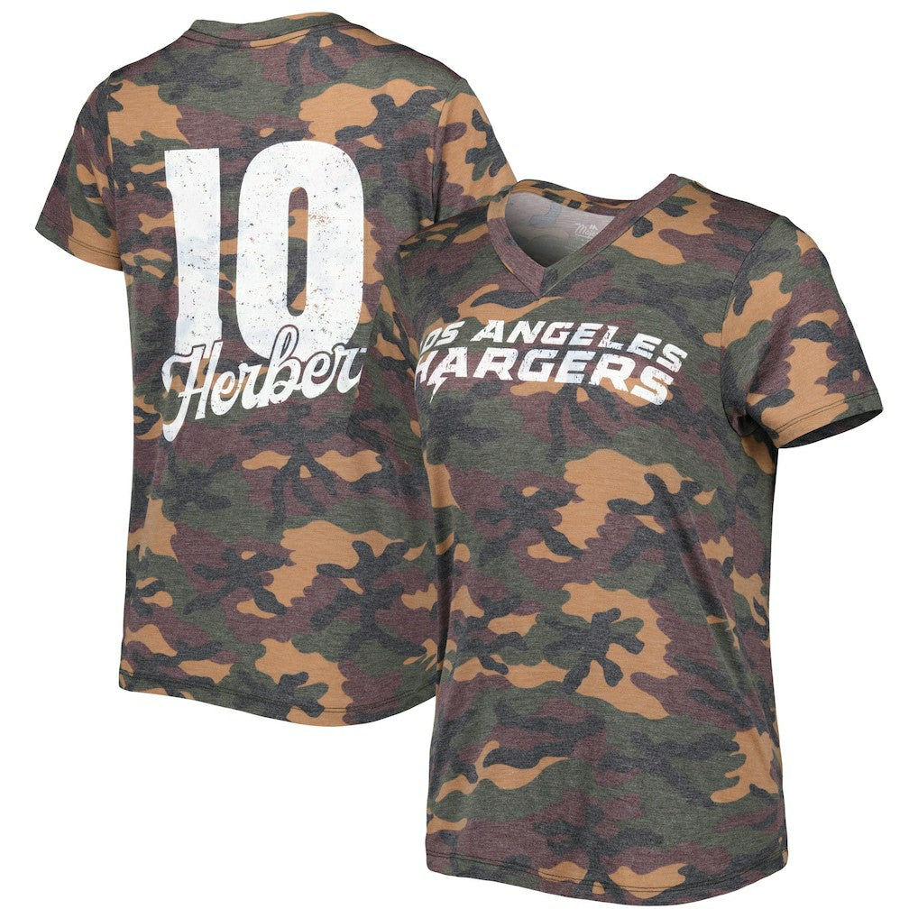 Justin Herbert Los Angeles Chargers Majestic Threads Women's Name & Number V-Neck Tri-Blend T-Shirt - Camo sale