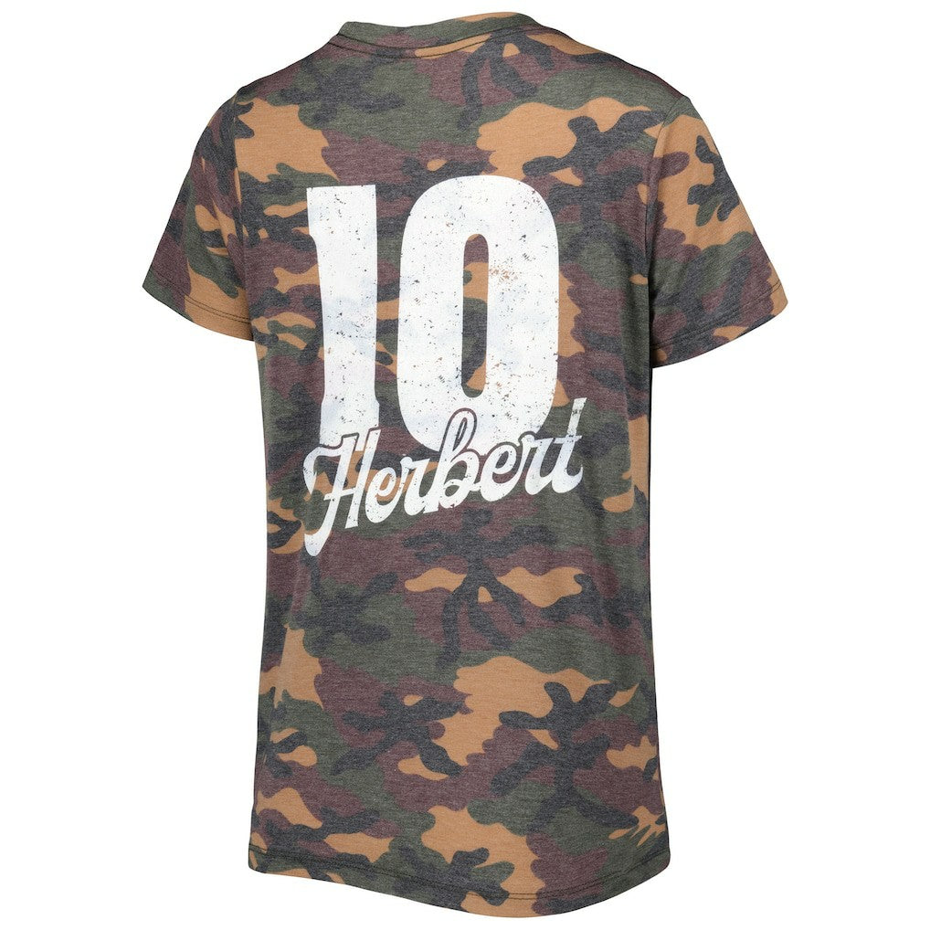 Justin Herbert Los Angeles Chargers Majestic Threads Women's Name & Number V-Neck Tri-Blend T-Shirt - Camo sale