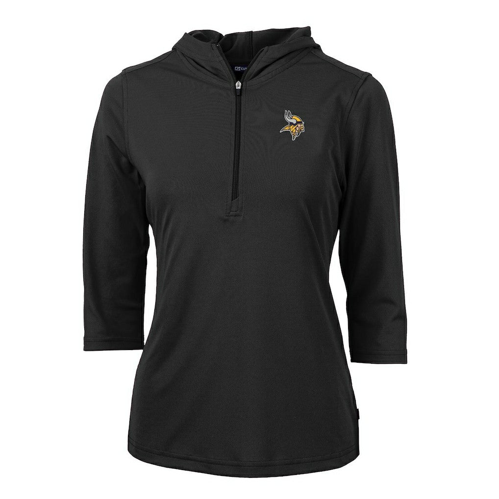 Minnesota Vikings Cutter & Buck Women's Virtue Eco Pique Half-Zip 3/4 Sleeve Pullover Hoodie - Black for sale