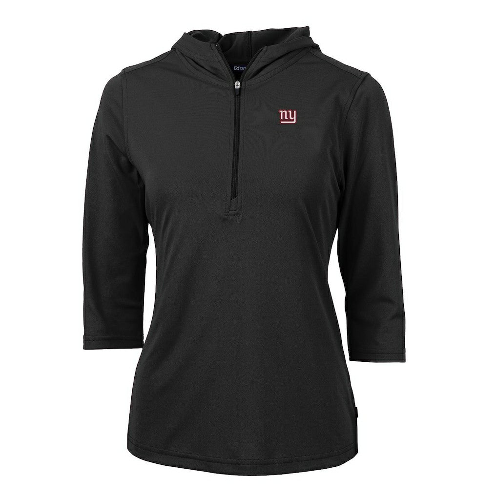 New York Giants Cutter & Buck Women's Virtue Eco Pique Half-Zip 3/4 Sleeve Pullover Hoodie - Black on sale