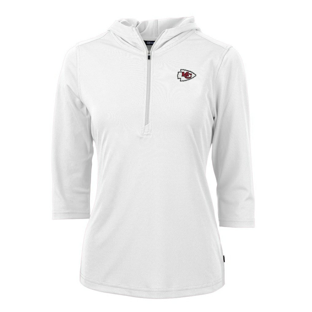 Kansas City Chiefs Cutter & Buck Women's Virtue Eco Pique Half-Zip 3/4 Sleeve Pullover Hoodie - White for sale
